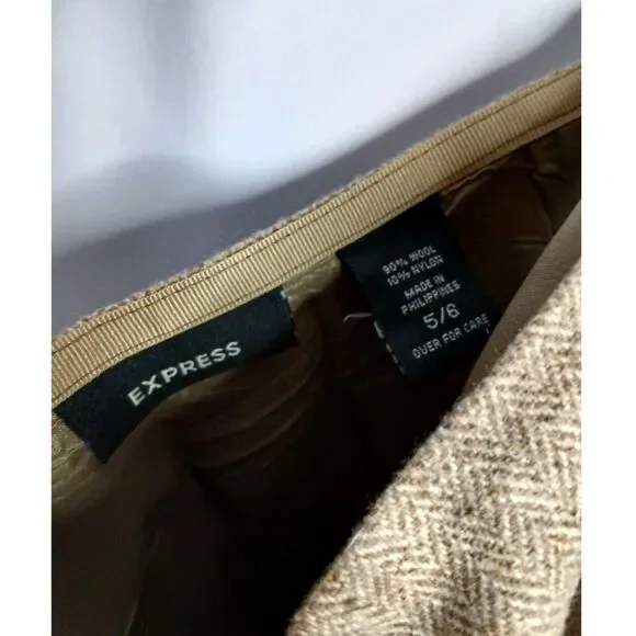 Express Wool Blend Pencil Skirt Lined Retro Y2K Vntage Leather Detail Womens 5/6 - Picture 6 of 6